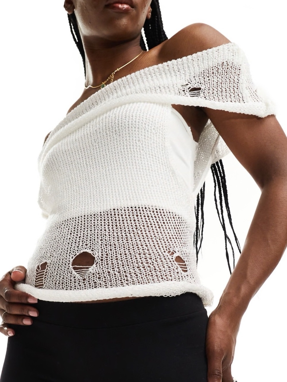 Asos Collusion White Off-Shoulder Knit Sweater Top